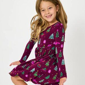 Little Sleepies Cranberry Tree Traffic Bow Back Skater Dress - 5